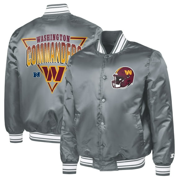 Men's Starter  Gray Washington Commanders Printed Triangle Graphic Satin Full-Snap Varsity Jacket