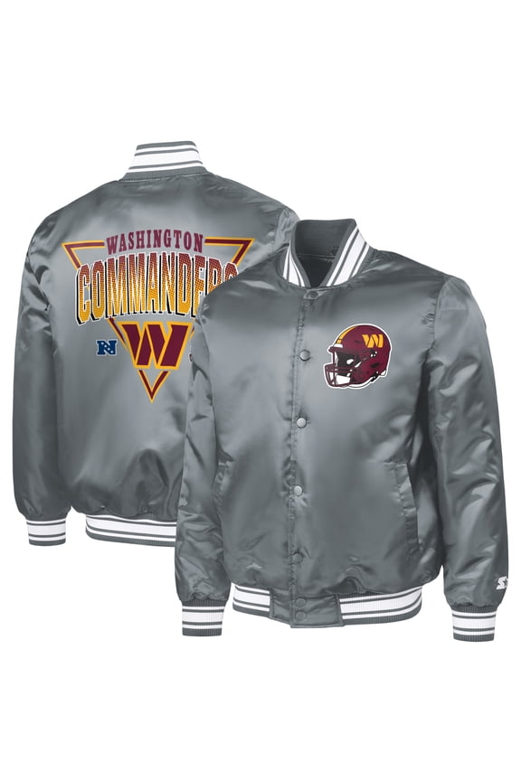 Men's Starter Gray Washington Commanders Printed Triangle Graphic Satin Full-Snap Varsity Jacket
