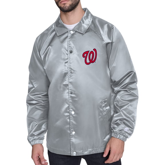 Men's Starter Gray Washington Nationals Retro Logo Raglan Coaches Full-Snap Jacket