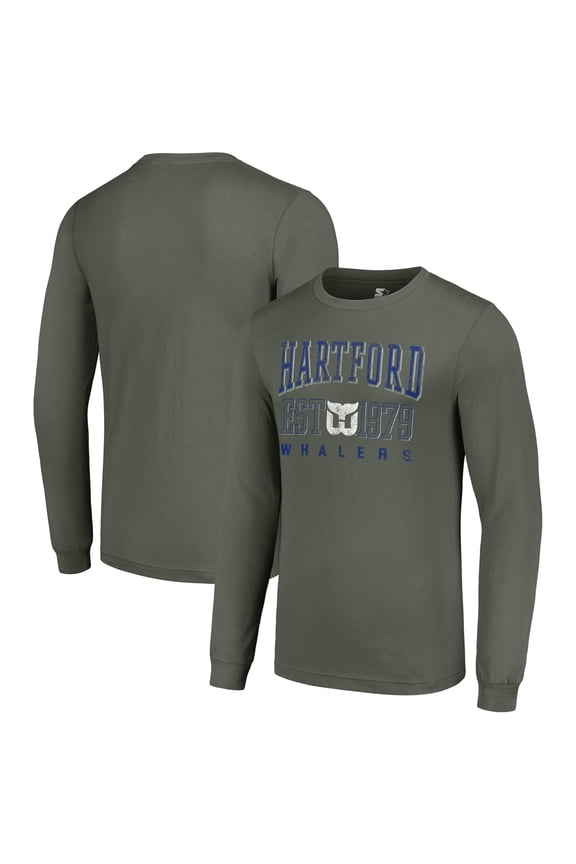 Men's Starter Green Hartford Whalers Retro Graphic Long Sleeve Crew T-Shirt