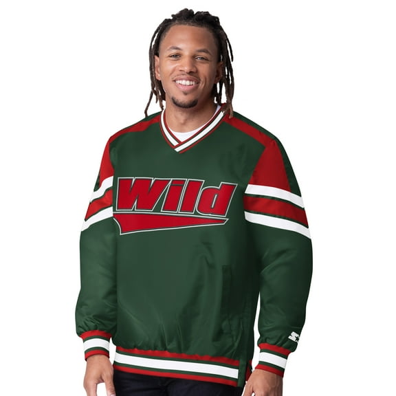 Men's Starter Green Minnesota Wild Reliever V-Neck Pullover Jacket