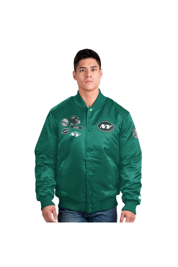 Men's Starter Green New York Jets Exclusive Satin Full-Snap Varsity Jacket