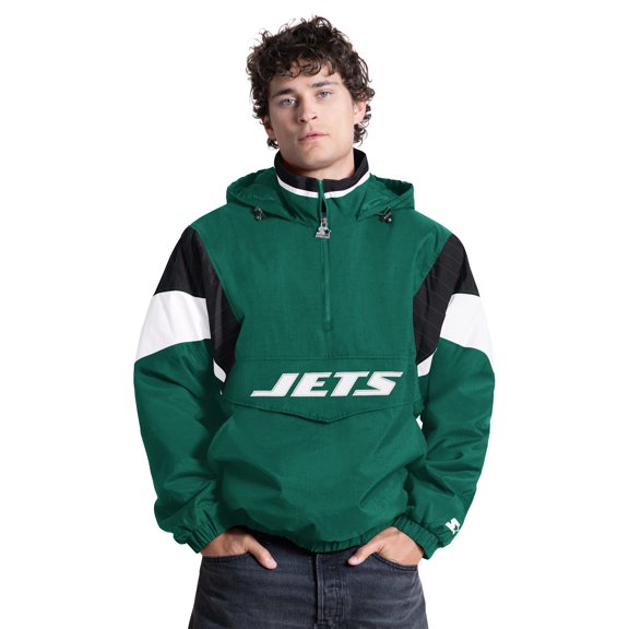 Men's Starter Green New York Jets Half-Zip Hooded Jacket