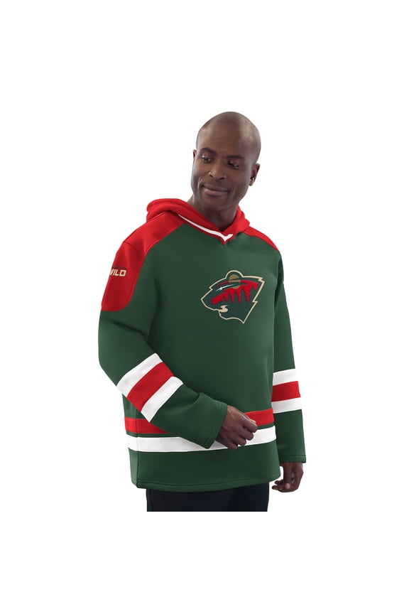 Men's Starter Green/Red Minnesota Wild Hockey Pullover Hoodie