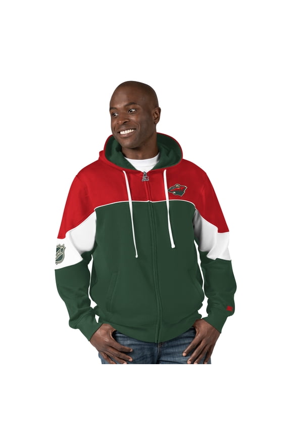 Men's Starter Green/Red Minnesota Wild Power Forward Full-Zip Hoodie