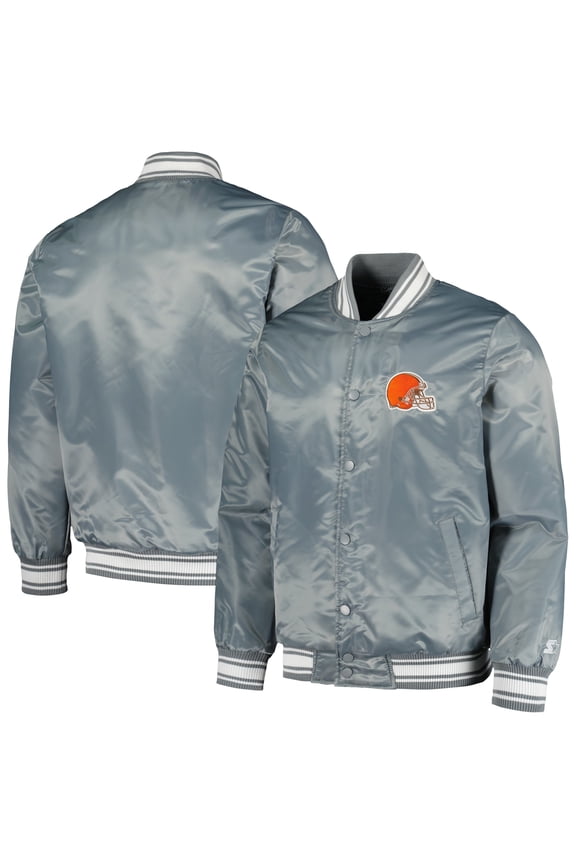 Men's Starter Heather Charcoal Cleveland Browns Locker Room Satin Varsity Full-Snap Jacket