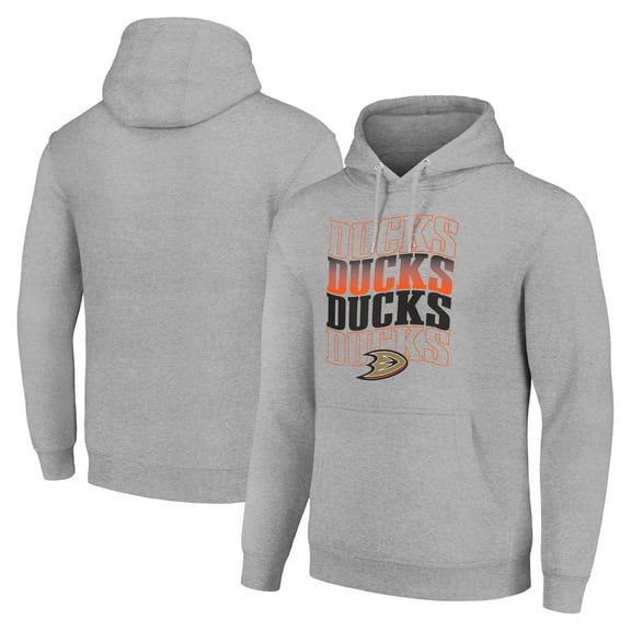 Men's Starter Heather Gray Anaheim Ducks Four Team Name Logo Fleece Pullover Hoodie