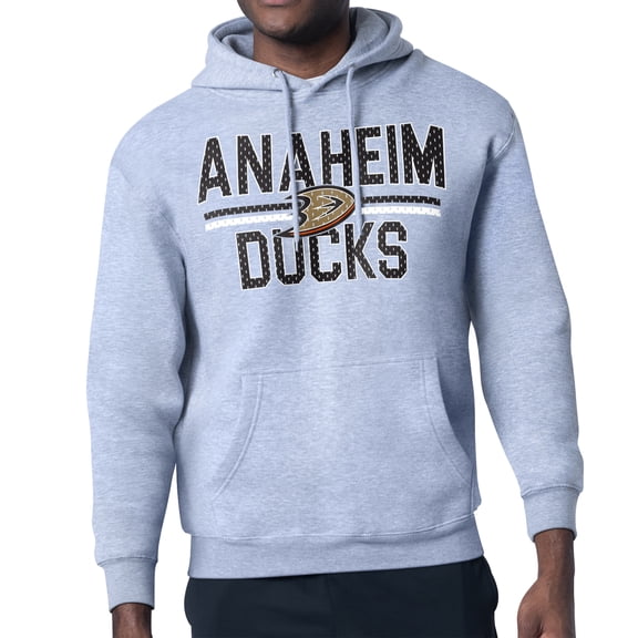 Men's Starter Heather Gray Anaheim Ducks Mesh Look Team Name Logo Tri-Blend Pullover Hoodie