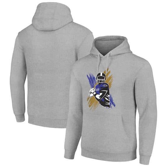 Men's Starter Heather Gray Baltimore Ravens Player X Fleece Pullover Hoodie
