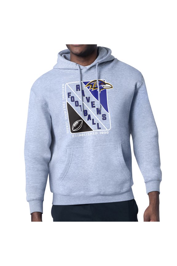 Men's Starter Heather Gray Baltimore Ravens Shield Logo Pullover Hoodie