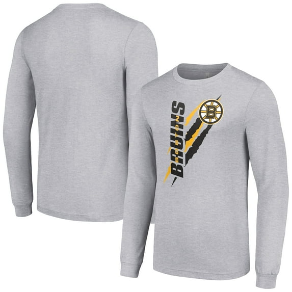 Men's Starter Heather Gray Boston Bruins Color Scratch Long-Sleeve T-Shirt