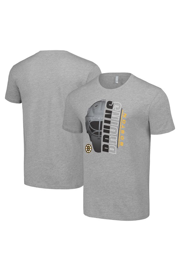 Men's Starter Heather Gray Boston Bruins Half Helmet Logo T-Shirt