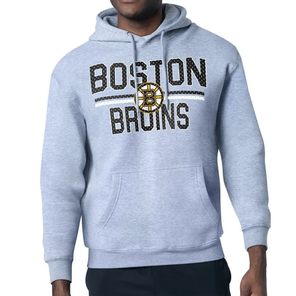 Men's Starter Heather Gray Boston Bruins Mesh Look Team Name Logo Tri-Blend Pullover Hoodie