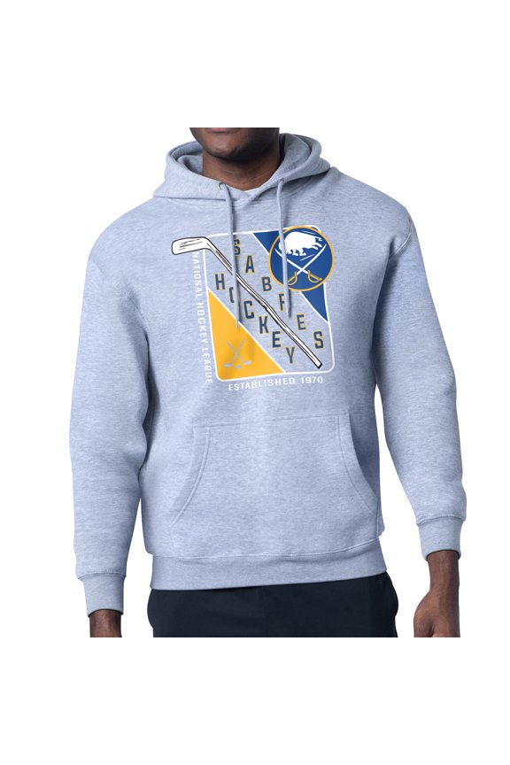 Men's Starter Heather Gray Buffalo Sabres Shield Logo Pullover Hoodie