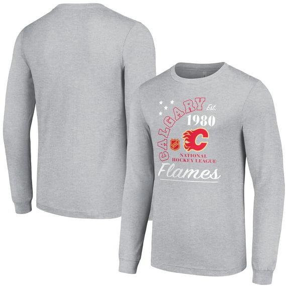 Men's Starter Heather Gray Calgary Flames Arch City Theme Graphic Long Sleeve T-Shirt