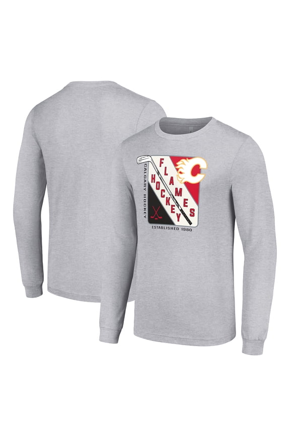 Men's Starter Heather Gray Calgary Flames Shield Long Sleeve Graphic T-Shirt