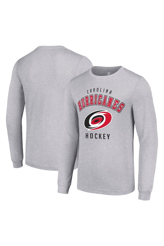 Men's Starter Heather Gray Carolina Hurricanes Logo Long Sleeve T-Shirt