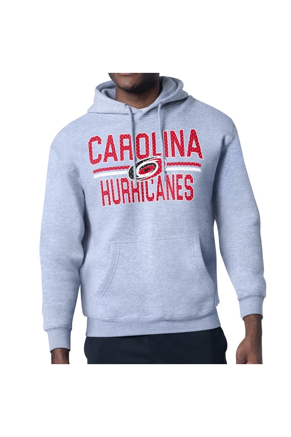 Men's Starter Heather Gray Carolina Hurricanes Mesh Look Team Name Logo Tri-Blend Pullover Hoodie