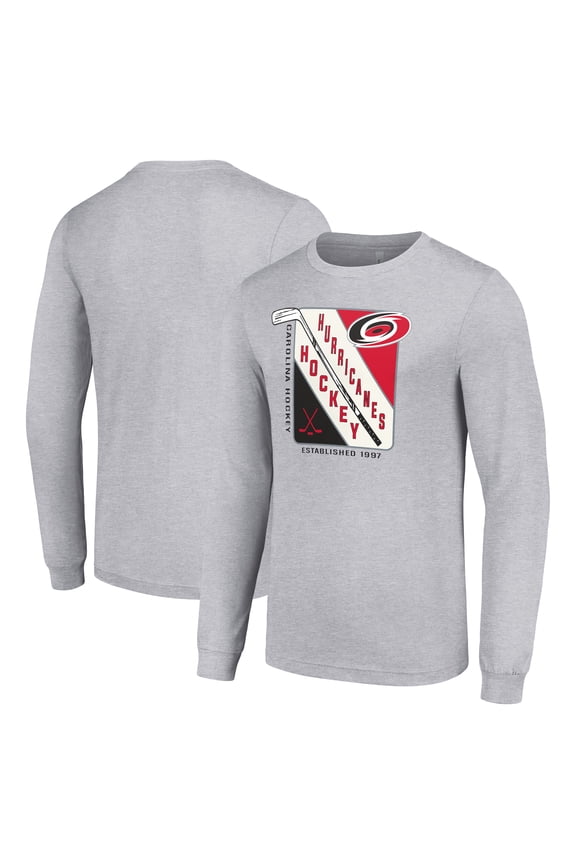 Men's Starter Heather Gray Carolina Hurricanes Shield Long Sleeve Graphic T-Shirt