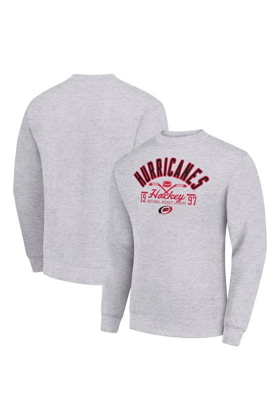 Men's Starter Heather Gray Carolina Hurricanes Stick And Puck Logo Fleece Pullover Sweatshirt