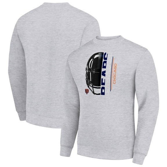 Men's Starter Heather Gray Chicago Bears Half Helmet Team Graphic Tri-Blend Fleece Pullover Sweatshirt