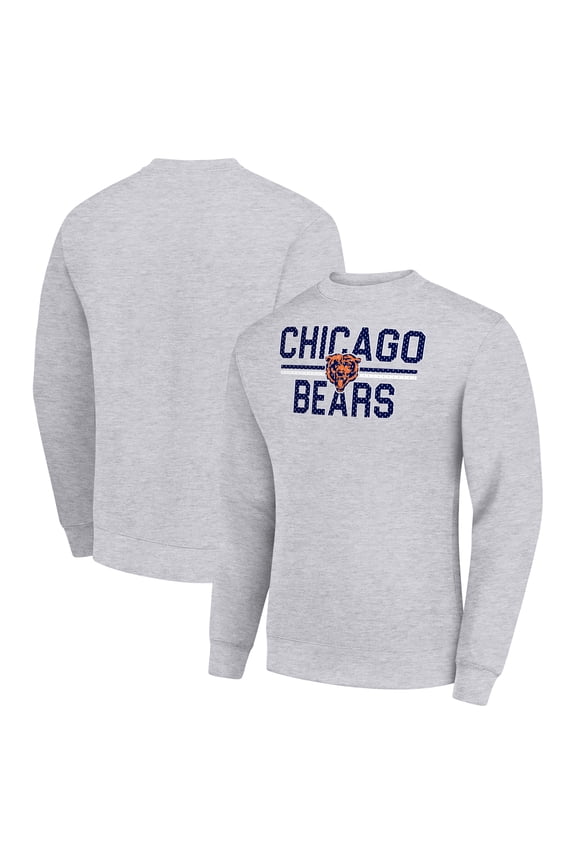 Men's Starter Heather Gray Chicago Bears Team Mesh Print Graphic Pullover Sweatshirt