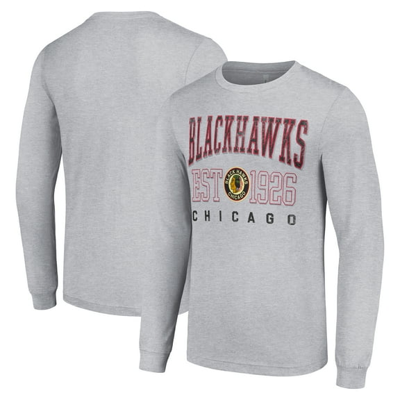 Men's Starter Heather Gray Chicago Blackhawks Retro Graphic Long Sleeve Crew T-Shirt
