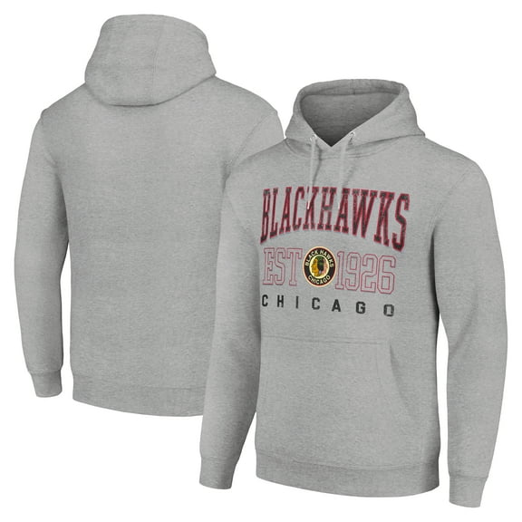 Men's Starter Heather Gray Chicago Blackhawks Retro Graphic Pullover Hoodie