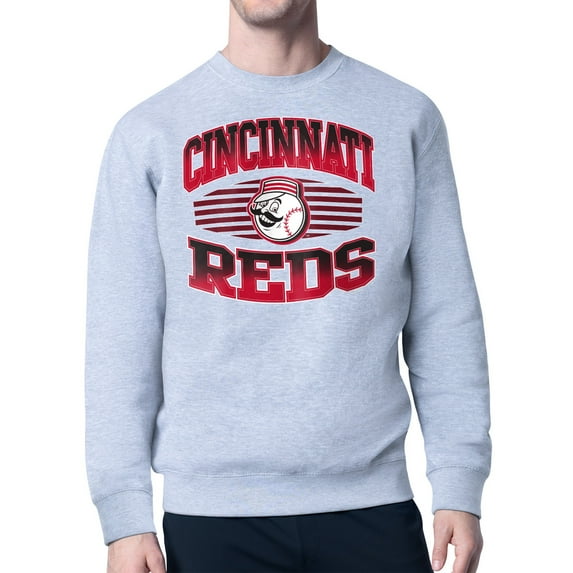 Men's Starter Heather Gray Cincinnati Reds Team Grit Graphic Fleece Pullover Sweatshirt