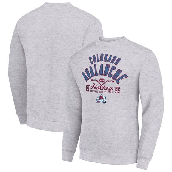 Men's Starter Heather Gray Colorado Avalanche Stick And Puck Logo Fleece Pullover Sweatshirt