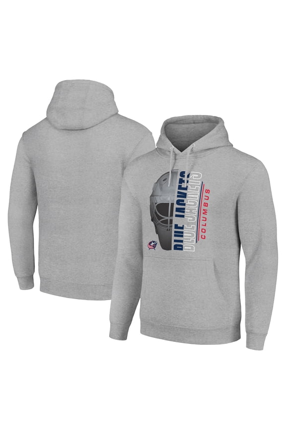 Men's Starter Heather Gray Columbus Blue Jackets Half Helmet Fleece Pullover Hoodie