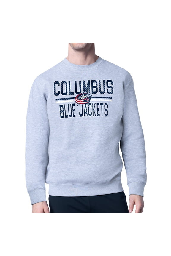 Men's Starter Heather Gray Columbus Blue Jackets Mesh Look Team Name Logo Pullover Sweatshirt