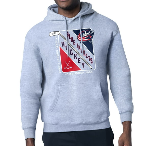 Men's Starter Heather Gray Columbus Blue Jackets Shield Logo Pullover Hoodie