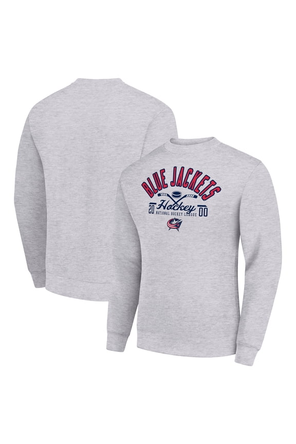 Men's Starter Heather Gray Columbus Blue Jackets Stick And Puck Logo Fleece Pullover Sweatshirt