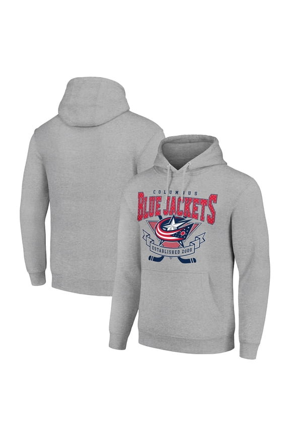 Men's Starter Heather Gray Columbus Blue Jackets Team Logo Graphic Fleece Tri-Blend Pullover Hoodie