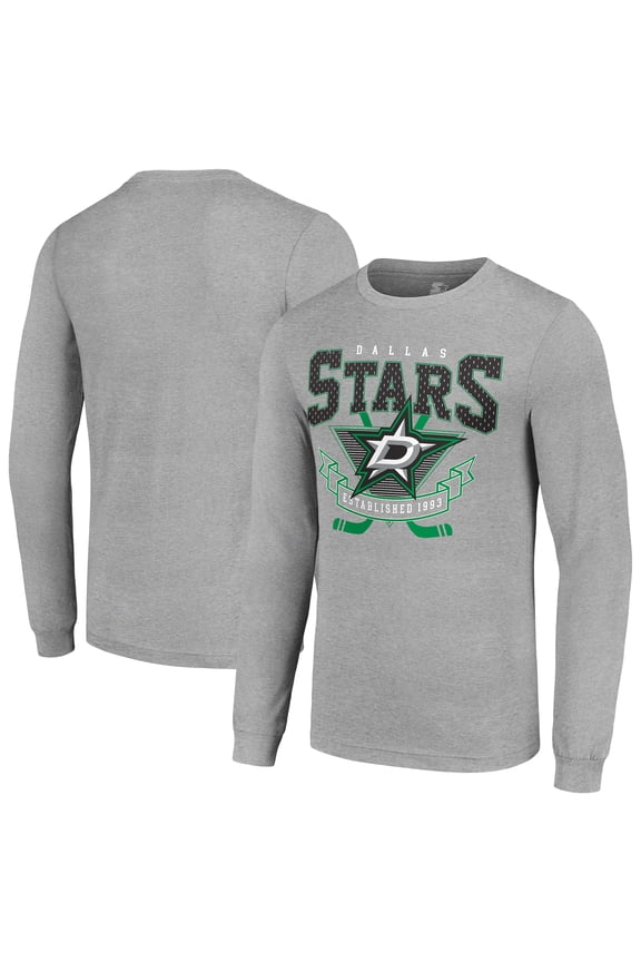 Men's Starter Heather Gray Dallas Stars '80s Inspired Team Logo Long Sleeve T-Shirt