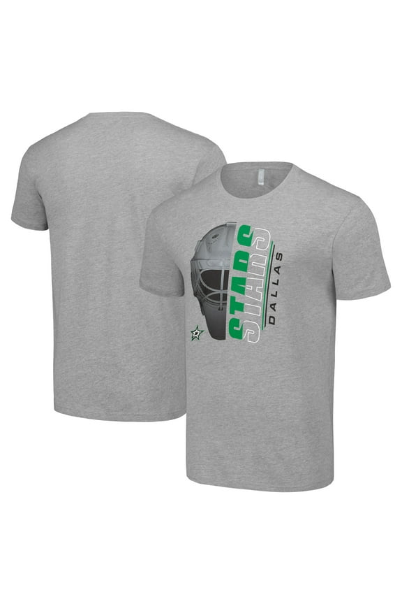 Men's Starter Heather Gray Dallas Stars Half Helmet Logo T-Shirt
