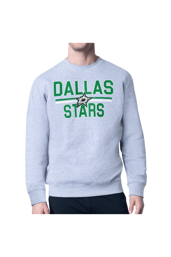 Men's Starter Heather Gray Dallas Stars Mesh Look Team Name Logo Pullover Sweatshirt
