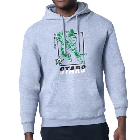 Men's Starter Heather Gray Dallas Stars Player Grid Fleece Pullover Hoodie