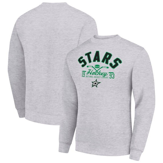 Men's Starter Heather Gray Dallas Stars Stick And Puck Logo Fleece Pullover Sweatshirt
