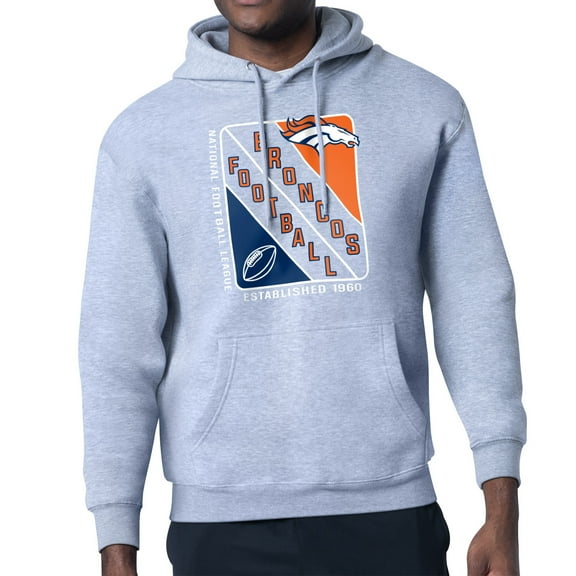 Men's Starter Heather Gray Denver Broncos Shield Logo Pullover Hoodie