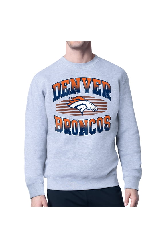 Men's Starter Heather Gray Denver Broncos Team Grit Graphic Fleece Pullover Sweatshirt