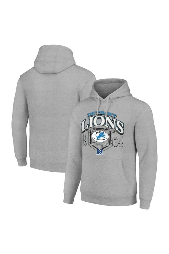 Men's Starter Heather Gray Detroit Lions 80s Retro Pullover Hoodie