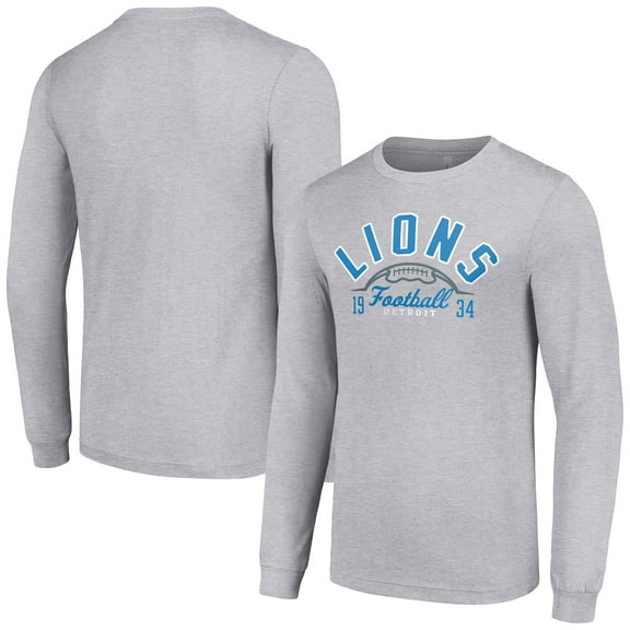 Men's Starter Heather Gray Detroit Lions Half Ball Team Long Sleeve T-Shirt