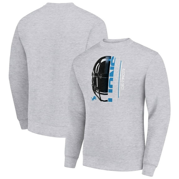 Men's Starter Heather Gray Detroit Lions Half Helmet Team Graphic Tri-Blend Fleece Pullover Sweatshirt