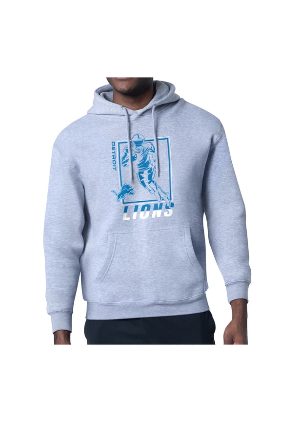 Men's Starter Heather Gray Detroit Lions Player Grid Pullover Hoodie