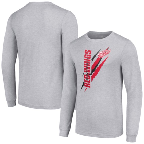 Men's Starter Heather Gray Detroit Red Wings Color Scratch Long-Sleeve T-Shirt