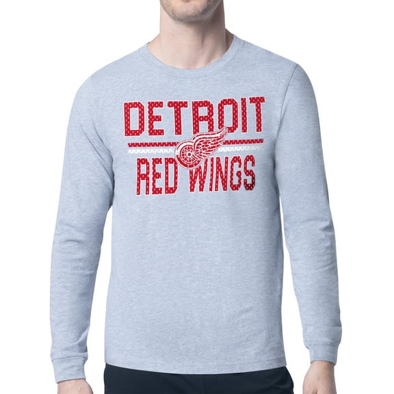 Men's Starter Heather Gray Detroit Red Wings Mesh Look Team Name Logo Long Sleeve T-Shirt