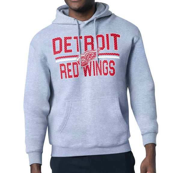 Men's Starter Heather Gray Detroit Red Wings Mesh Look Team Name Logo Tri-Blend Pullover Hoodie