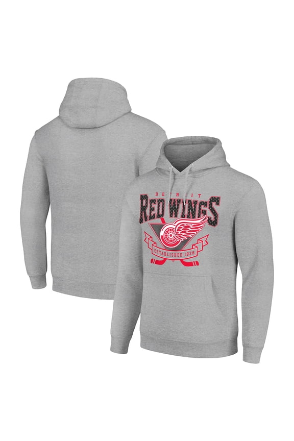 Men's Starter Heather Gray Detroit Red Wings Team Logo Graphic Fleece Tri-Blend Pullover Hoodie